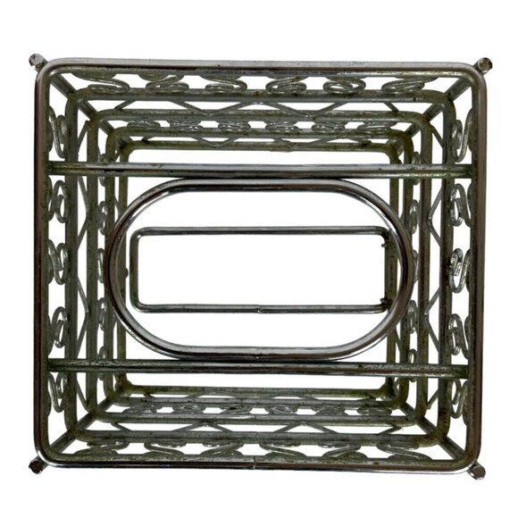 Vintage Metal Tissue Box Cover Square Silver Chrome Scroll Design Bathroom Decor - Picture 6 of 9